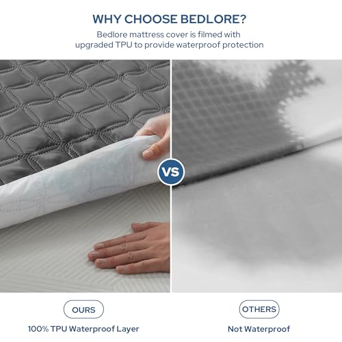 2 Pack Waterproof Mattress Protector, Full Size Mattress Pad with Deep Pocket 6"-15" Depth, Soft Breathable Dirt-Proof Single Bed Mattress Cover for Bedroom, Dorm Room (Gray) BEDLORE