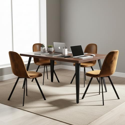 Homy Casa 5-Piece Conference Table Set with Swivel Office Chairs, Mid-Century Modern Meeting Table & Upholstered Seats, Collaborative Workstation for Office, Studio, or Small Team Spaces, Brown Homy Casa