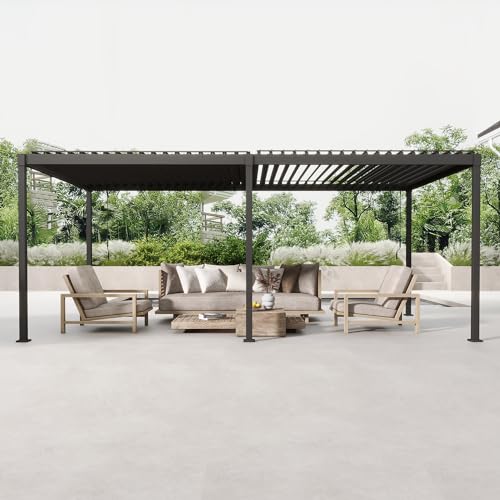 MIRADOR 80S Louvered Pergola 10' x 20', Modern Style with Adjustable Louvers and Integrated Drainage System for Deck Garden Yard, Easy Installation, Plus Size, Charcoal MIRADOR