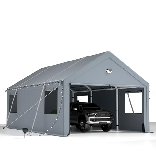 Carports 12X20 Heavy Duty,Car Ports with 180G Removable Side Walls, Carport Canopy, Portable Car Port Garage, Car Shelter All Weather, Grey Sannwsg