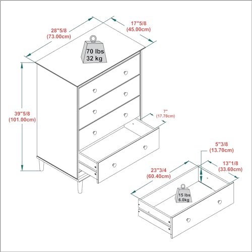 Walker Edison Modern Tall 4 Solid Wood Dresser Bedroom Storage Drawer Organizer Closet Hallway, 40 Inch, Walnut-T Walker Edison
