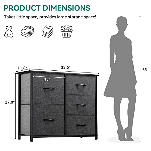 YITAHOME Storage Tower with 5 Drawers - Fabric Dresser, Organizer Unit for Bedroom, Living Room, Closets - Sturdy Steel Frame, Easy Pull Fabric Bins YITAHOME