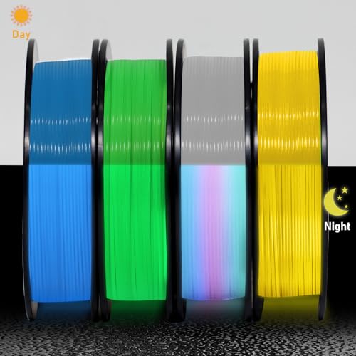 YOUSU 3D Printer Filament Bundle, Glow in The Dark Filament Multicolor, Green, Blue, Yellow and Rainbow PLA Filament 1.75 mm, Dimensional Accuracy +/- 0.03 mm, 250g X 4 Pack Yousu