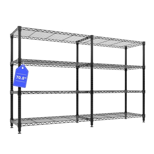GarveeHome 70.8" W Storage Shelves Metal Shelving Unit, 1060 LBS Heavy Duty Wire Shelving 4-Tier L-Shaped Storage Rack with Adjustable Shelf for Pantry Kitchen Corner Bedroom GarveeHome