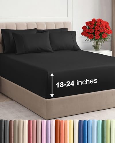 Extra Deep King Sheet Set - 6 Piece Breathable and Cooling Sheets - Hotel Luxury Bedding for Women, Men, Kids & Teens - Easy & Secure Fit - Soft, Wrinkle Free and Comfy - Extra Deep Pockets - Black CGK Unlimited