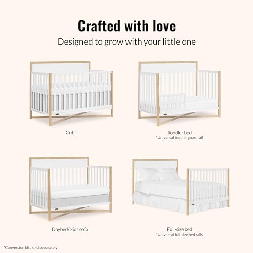 Dream On Me Owen 5-in-1 Convertible Full-Size Baby Crib in Vintage White Oak, GreenGuard Gold & BSA, Converts to Toddler, Day, & Full-Size Bed Non-Toxic Paint, Safe Sleep Environment