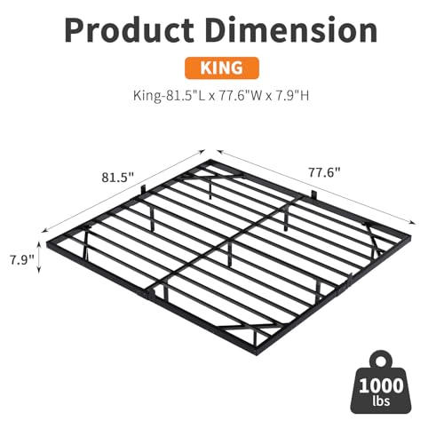 HOMBCK Floating Bed Frame King with LED Lights, Industrial Style Metal Bed Frame, No Box Spring Needed, Easy to Assemble, Noise Free HOMBCK