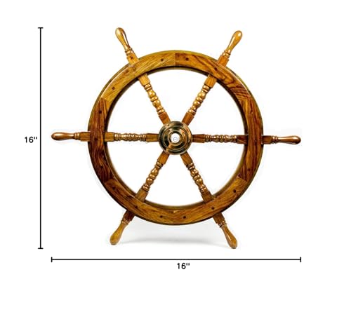 Nagina International Natural Wood Premium Pirate's Boat Ship Wheel (16 Inches) Nagina International