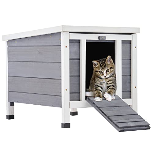 CO-Z Outdoor Cat House, Weatherproof Rabbit Hutch Hideout Indoor Bunny Cage, Wooden Outside Shelter for Feral Cats, Rabbits, Chicken, Small Animal, Ideal for Guinea Pigs Pigeons Ducks Tortoises, Gray CO-Z