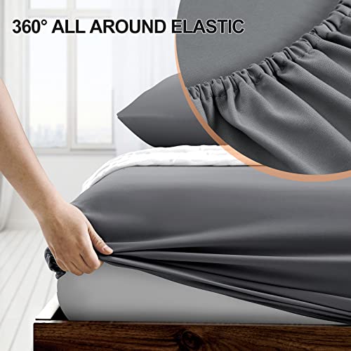 FreshCulture Full Fitted Sheet Only 2 Pack - Hotel Quality Fitted Sheet Full Size - Ultra Soft & Breathable - Brushed Microfiber - Deep Pocket - Cooling Fitted Sheets for Full Size Bed (Dark Grey) FreshCulture