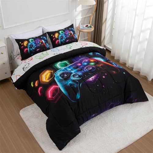 NTBED Game Console Comforter Set for Boys Girls Kids Space Universe Gaming Geometric Lightweight Microfiber Gamer Bedding Sets (Multi, Twin 5Pcs) NTBED