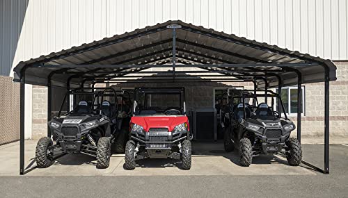 Arrow Carports Galvanized Steel Carport, Double Car Metal Carport Kit, 20' x 20' x 7', Charcoal Arrow Shed