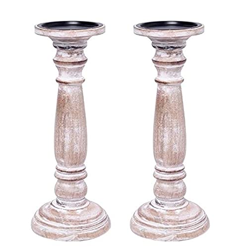Hosley's Set of 2 Farmhouse Wood Pillar Distress Finish Candleholder 12 Inch High. Ideal Gift for Wedding, Party, Home, Spa, Reiki, Aromatherapy, Votive Candle Gardens O3 Hosley