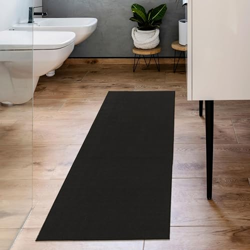 Machine Washable Modern Solid Design Non-Slip Rubberback 3x10 Traditional Runner Rug for Hallway, Kitchen, Bedroom, Living Room, 2'7" x 9'10", Black Ottomanson