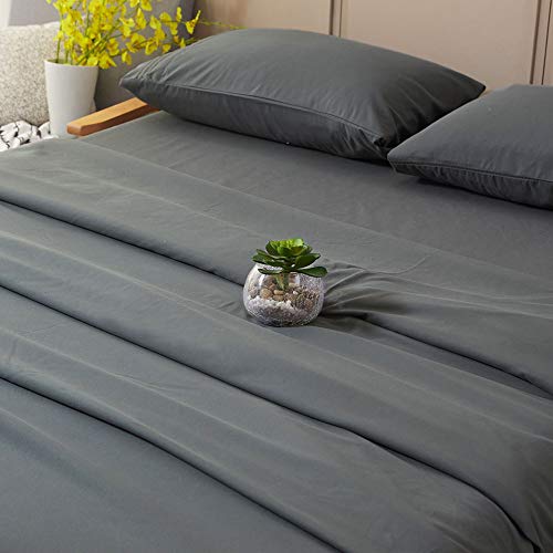 SONORO KATE Bed Sheet Set Super Soft Microfiber 1800 Thread Count Luxury Egyptian Sheets 16-Inch Deep Pocket Wrinkle and Hypoallergenic-4 Piece(Queen Dark Grey) SONORO KATE