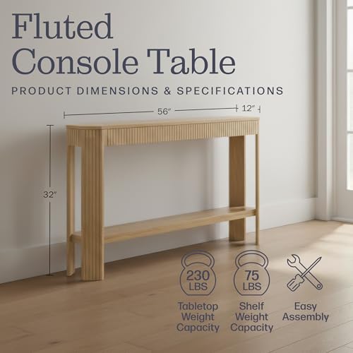 Alaterre Furniture Fluted Solid Wood Console Table - 56 Inch Modern Entryway Table with Storage Shelf - Easy Assembly Living Room Furniture for Behind the Couch, Entryway, or Hallway (Light Oak) Alaterre Furniture