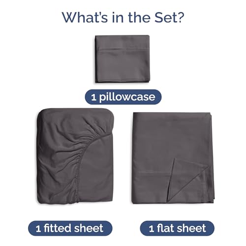 100% Rayon Derived From Bamboo - Bamboo Sheets Twin Size - Cooling Sheets for Twin - Soft, Breathable & Hotel Luxury Bedding - 1 Flat & 1 Fitted & 1 Pillowcase with 16 Inch Deep Pockets - Dark Grey CGK Unlimited