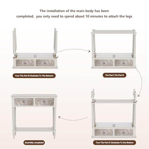 COSIEST Console Table with 2 Drawers, MDF Narrow Entryway Table with Storage Shelf, Wood Accent Sofa Table for Living Room, Entrance, Hallway, Couch, Light Grey COSIEST