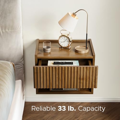 Floating Nightstand Bedroom Bedside Table - Floating Night Stand Set 2 for Small Spaces, Wall Mounted Cabinet with Storage Drawer, Brown Modern Night Stand for Dorm Hallway Entryway Lazzanto