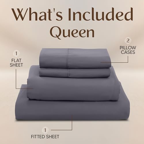 Utopia Bedding Queen Size Sheet Set – 4 Piece Bed Sheets, Soft and Breathable Microfiber, Includes 1 Fitted Sheet, 1 Flat Sheet and 2 Pillowcases – Oeko Tex (Grey) Utopia Bedding
