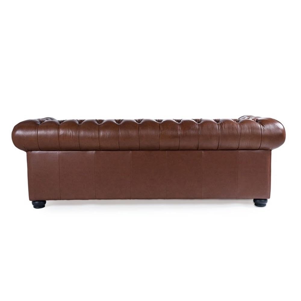 BOWERY HILL 95" W Traditional Leather Tufted Back Chesterfield Sofa with Removable Seat Cushions, Leg Assembly Required, for Living Room, in Chestnut Finish BOWERY HILL