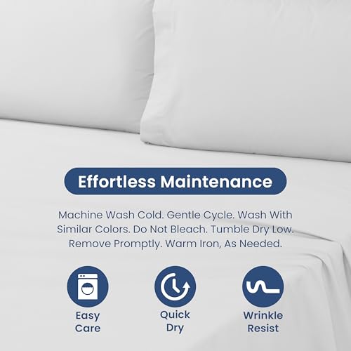 3 Piece Twin Sheets Set | Twin Bed Sheets Set – Light Weight, Soft Breathable Sheets | Brushed Cotton Rich Blend | Secure-Fit, Wrinkle Resistant, Durable, Easy Care Bed Sheets | Comfy Sheets | White Martex