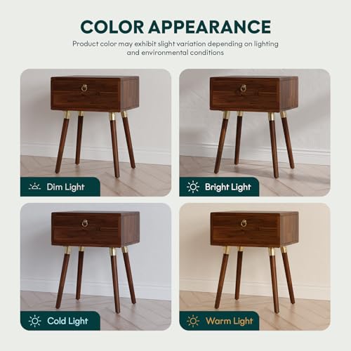 Bme Alden Solid Wood Nightstand/Side Table/End Table, Fully Assembled, with 1-Drawer for Mid Century Bedroom and Living Room, (12mm), Dark Chocolate Bme