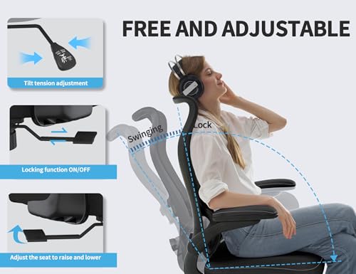 TRALT Ergonomic Office Chair - Desk Chair with Wave High Back Adjustable Lumbar Support Computer Chair - Gaming Chairs Mesh Backrest and PU Leather Seat for Home Reading Chairs to Adults(Black) TRALT