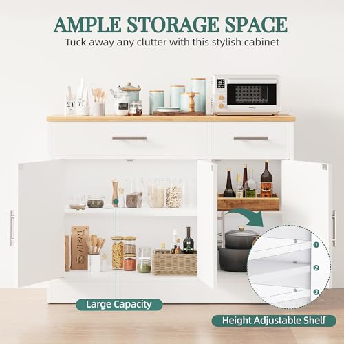 Shintenchi Modern Farmhouse Sideboard Buffet Cabinet with Storage with 3 Doors,42" Barn Doors Buffet Cabinet with Storage, Wood Coffee Bar Cabinet with Adjustable Shelf for Kitchen Living Room,White Shintenchi