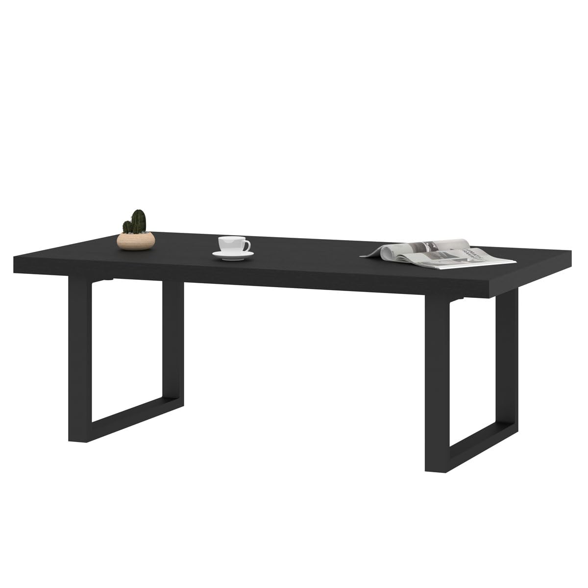 IBF Modern Black Coffee Table, Minimalist Industrial Wooden Center Table, Simple Farmhouse Rectangle Living Room Table, Wood and Metal Cocktail Coffee Table for Home Bedroom Office, Black Oak, 47 Inch IBF