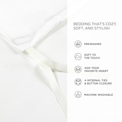 Lush Decor Hampton Double Flange Embroidered Contrast Edge Cotton Duvet Cover Set, 3 Piece Set, King, White & Black - Hotel Bedding Set - Black Trim - White Duvet Cover - Minimalist Decor Lush Decor
