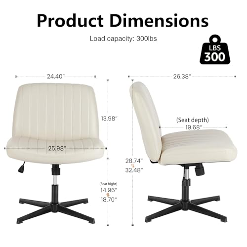OLIXIS Criss Cross Legged Chairs Armless No Wheels Wide Seat Height Adjustable Swivel Padded PU Leather Home Office Desk Seating for Bedroom, Student, Study Room OLIXIS