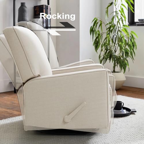 Harkawon Swivel Rocker Recliner Chair, Glider Rocker Recliner, Rocking Chair Nursery, Fabric Chair with High Back, Deep Seat, for Living Room, Bedroom, Beige