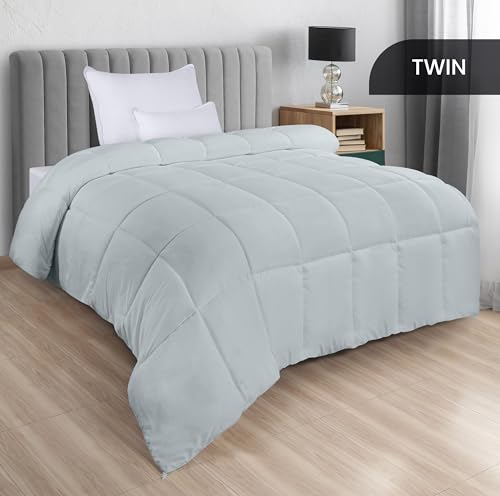Utopia Bedding Comforters Twin Size, All Season Duvet Insert, Down Alternative Box Stitched Bed Comforter with Corner Tabs, Machine Washable (Light Grey) Utopia Bedding