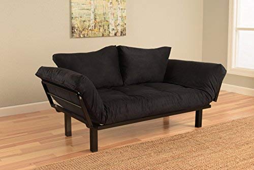 Best Futon Lounger Sit Lounge Sleep Smaller Size Furniture is Perfect for College Dorm Bedroom Studio Apartment Guest Room Covered Patio Porch. Key Kitty Key Chain Included. (Black) Kodiak Furniture