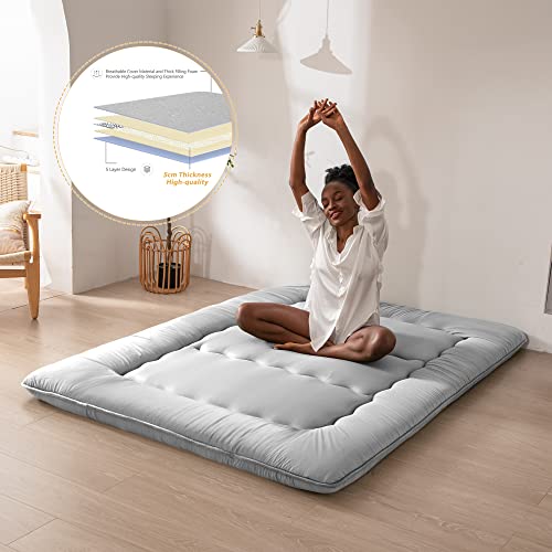 MAXYOYO Japanese Floor Mattress Futon Mattress, Thicken Daybed Sleeping Pad Foldable Roll Up Boys Girls Dormitory Kids Lounger Bed Couch and Sofa, Grey, Full MAXYOYO