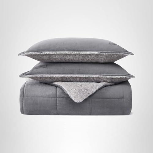 Eddie Bauer - Queen Comforter Set, Microsuede Bedding with Soft Sherpa Reverse, 3 Piece Bed Set with Matching Pillowcases (Sherwood Grey) Eddie Bauer