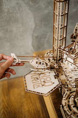 Wood Trick Offshore Rig Platform Wooden 3D Puzzles for Adults and Kids to Build - Interactive Movable Platform - Wooden Models Engineering DIY Wood Trick