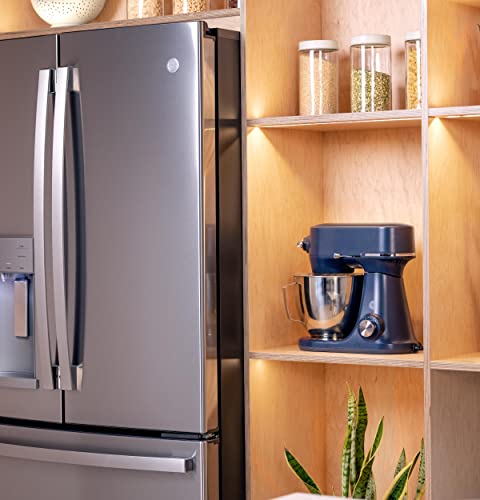 GE Tilt-Head Electric Stand Mixer | 7-Speed, 350-Watt Motor | Includes 5.3-Quart Bowl, Flat Beater, Dough Hook, Wire Whisk & Pouring Shield | Countertop Kitchen Essentials | Sapphire Blue GE