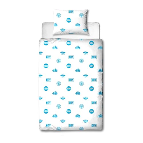 Character World Official Manchester City FC Single Duvet Cover Set, Crestcol Design | Blue Reversible 2 Sided Football Bedding Cover Official Merchandise Including Matching Pillow Case Manchester United
