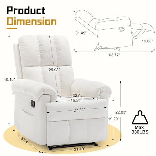 Korser Recliner Chair, Living Room Recliner Chairs for Adults, Small Recliners for Small Spaces, Upholstered Manual Recliner with Side Pockets, Modern Nursery Chair for Living Room, Chenille, Beige