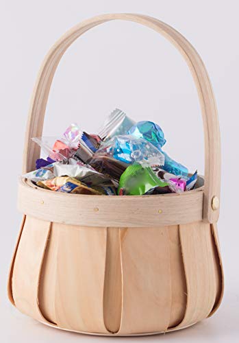 Vintiquewise Small Round Natural Woodchip Wooden Decorative Storage Basket with Handle Vintiquewise
