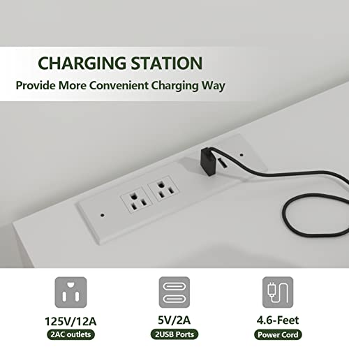 Gyfimoie 6 Drawer Double Dresser with Power Outlet, Accent Chests of Drawers with LED Light, Modern White Storage Dresser with Charging Station (Mirror Not Included) Gyfimoie
