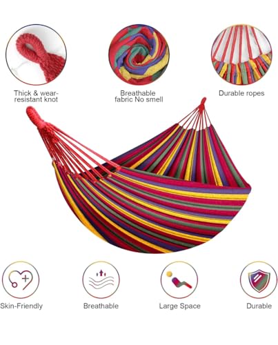 Double Cotton Hammock! Soft, Breathable, and Easy to Carry! Perfect for Relaxing by The Water, at The Park, or in Your Backyard!!! Indoors or Outdoors! Large Size! 2 Carabiners Included for Safety : Generic