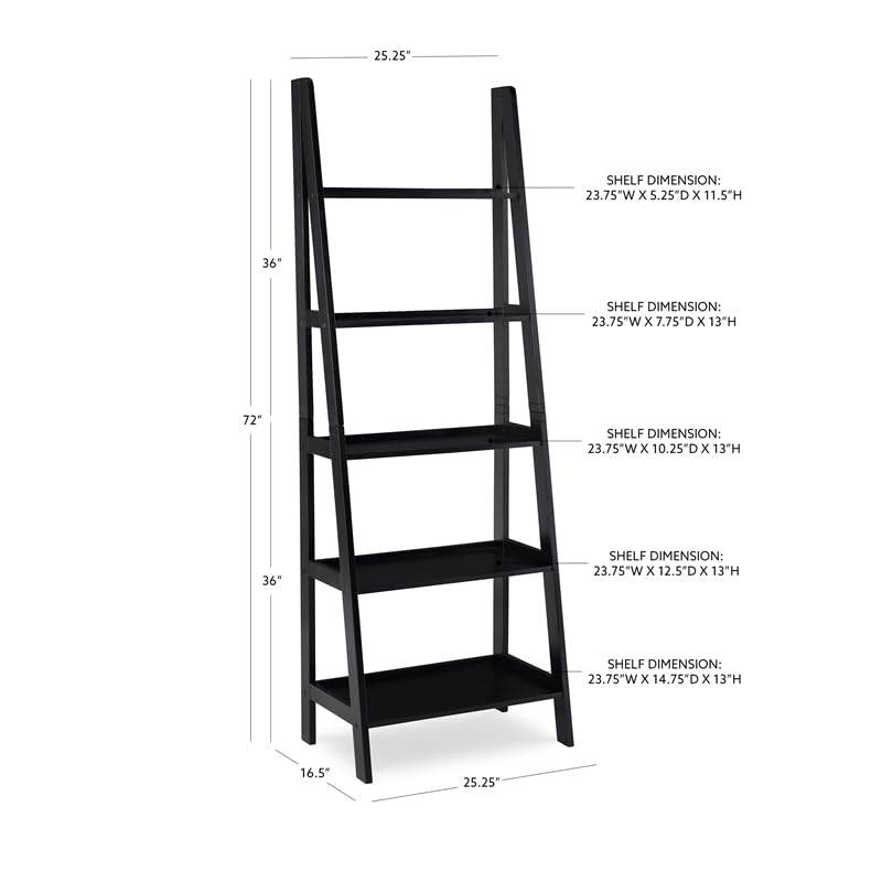 Linon Archdale Black 72" Open Back Ladder Bookshelf with 5 Adjustable Shelves Linon