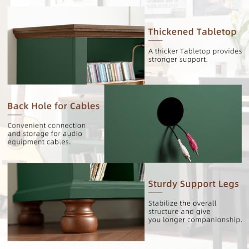 Joaxswe Record Player Stand with Vinyl Record Storage, 24" Wide Mid-Century Record Player Table Up to 200 Albums,Large Wood Turntable Stand Cabinet Dispaly Shelf for Living Room,Bedroom,Green Joaxswe