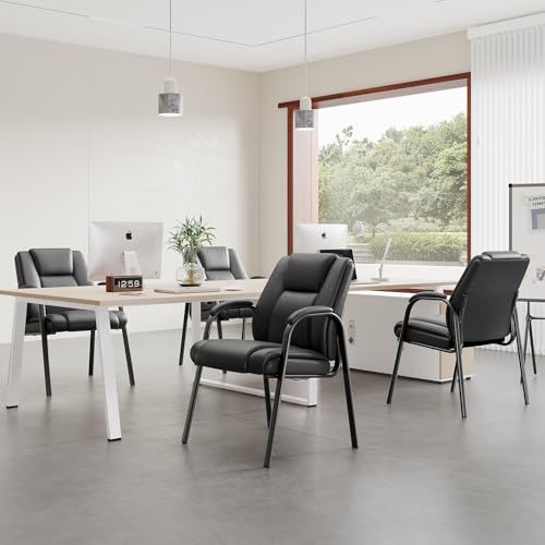 MALOL Office Guest Chair with Armrest, PU Leather Reception Chair for Office & Waiting Room, 250LBS, One-Piece Welded Steel Frame, Sponge Cushion for Long Sitting Comfort – Black,Set of 4