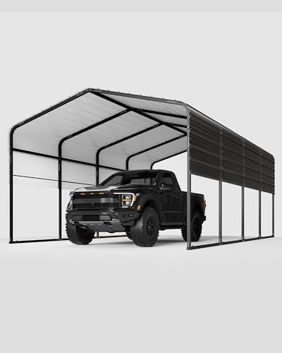PeakPursuit Metal Carport, 13x20 FT Outdoor Car Port Canopy with Galvanized Steel Roof and Reinforced Base, Heavy Duty Garage Car Shelter Shade for SUV, Truck, Boats PeakPursuit
