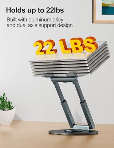 tounee Telescopic Laptop Stand for Desk with 360° Swivel Base, Sit to Stand, Height Adjustable, Portable Riser Holder for Good Posture, Compatible with MacBook Pro, All Laptops 10-17"-Gray tounee