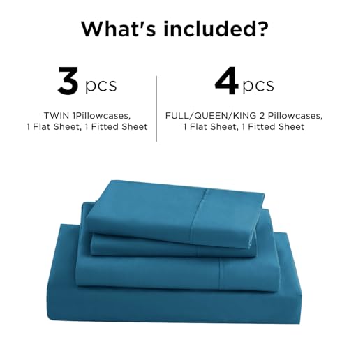 ILVOE King Size Sheet Set, King Size Bed Sheets 4 Pieces, Breathable and Soft Hotel Style Sheets Set, Microfiber Sheets with Deep Pockets, Easy Care, Peacock Blue ILVOE